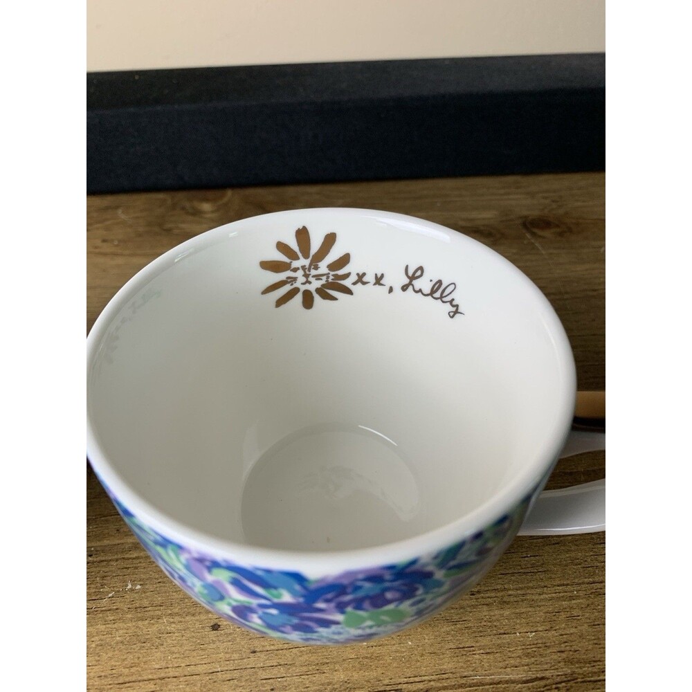 Lilly Pulitzer Ceramic Coffee Tea Cup Mug Set of 2 Blue White Tiger Lily Floral - Picture 5 of 10